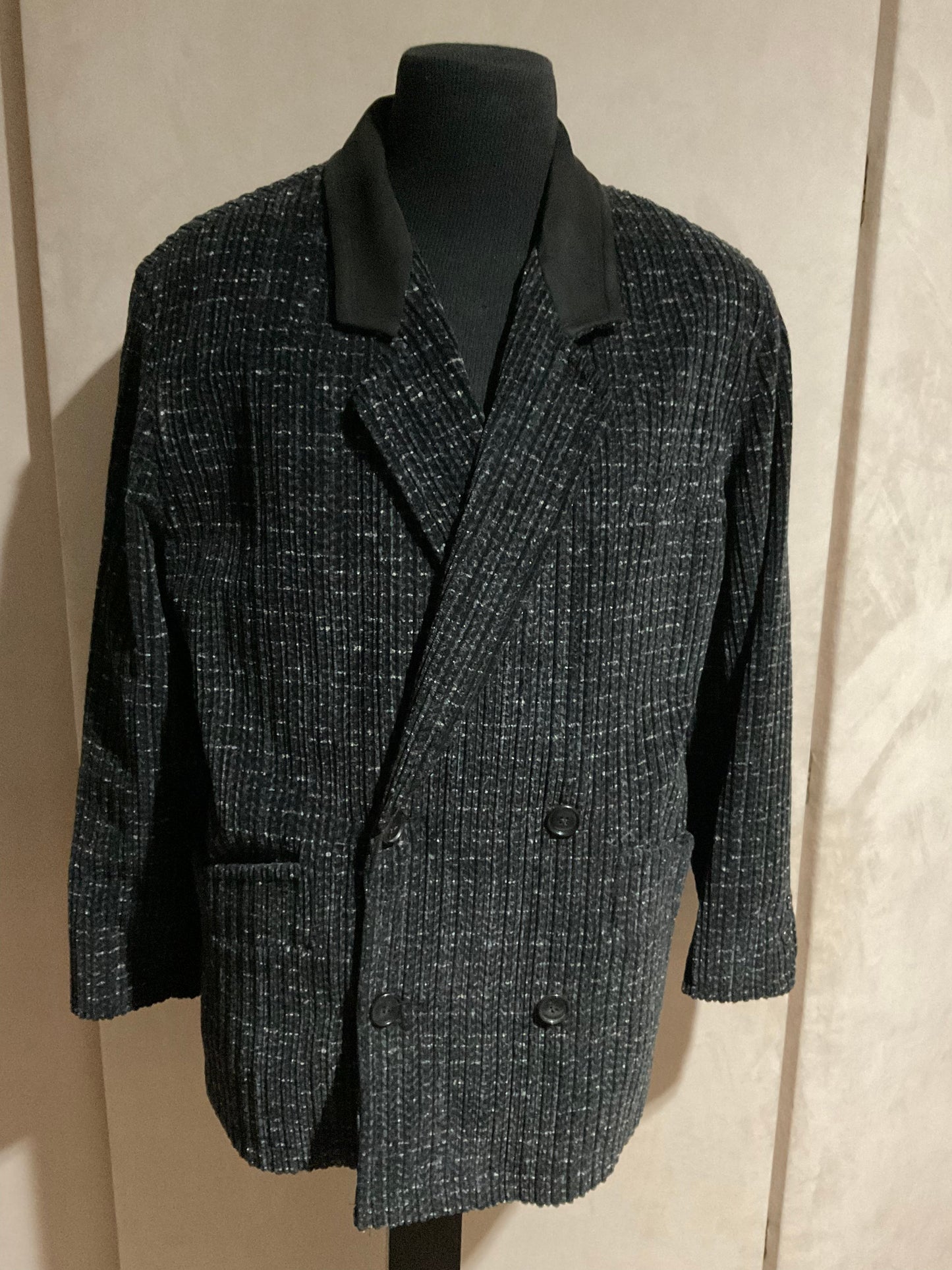 R P JACKET CORDUROY TWEED & SUEDE / DOUBLE BREASTED /  BLACK / NEW / MEDIUM - LARGE / MADE IN ITALY