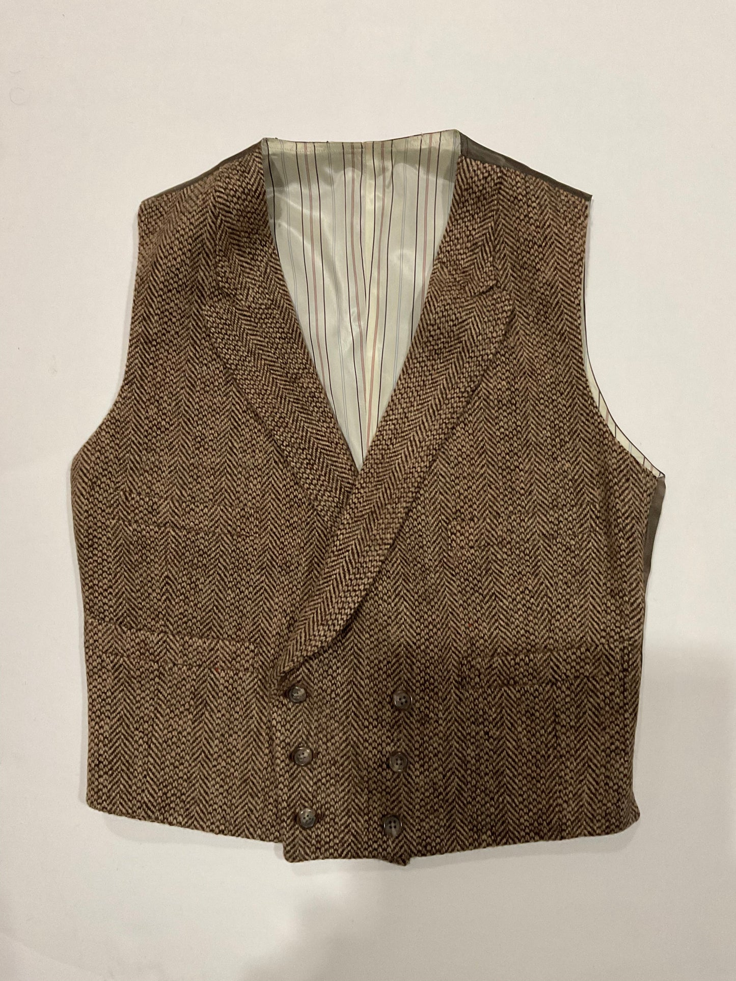 R P VEST / DOUBLE BREASTED / BROWN TWEED / SMALL / FABRIC MADE IN ENGLAND