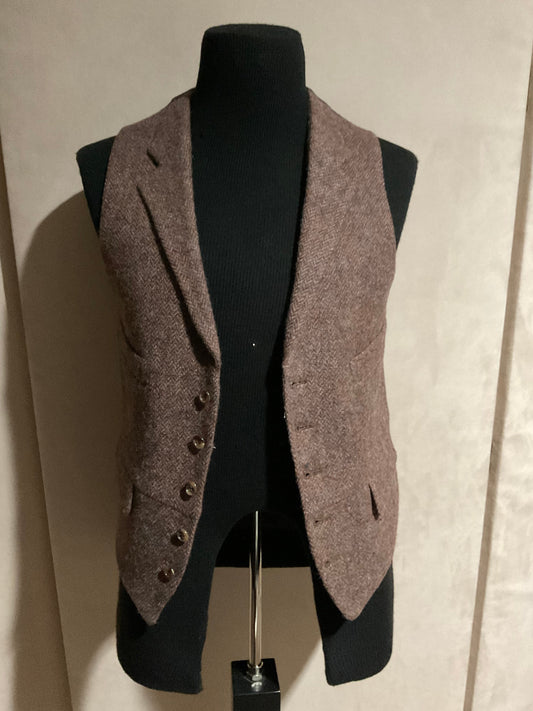 R P VEST / BROWN TWEED / SMALL / NEW / FABRIC MADE IN ENGLAND