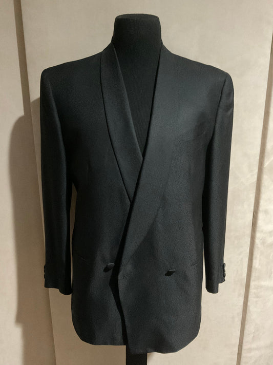R P TUXEDO FORMAL DINNER JACKET / BLACK SILK / DOUBLE BREASTED / 40 REG / MADE IN ITALY