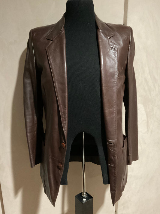 R P LEATHER BLAZER JACKET / BROWN / MEDIUM / MADE IN ITALY