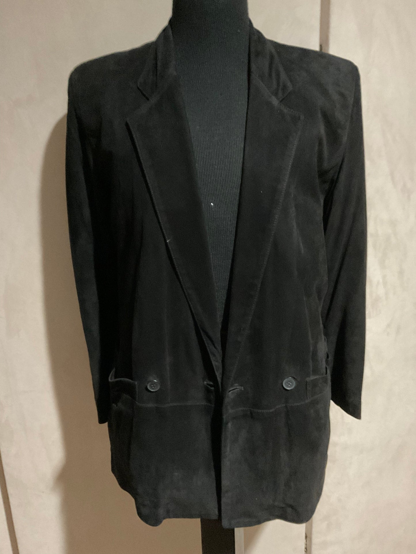 R P SUEDE DOUBLE BREASTED BLAZER JACKET / BLACK / MEDIUM / MADE IN ITALY