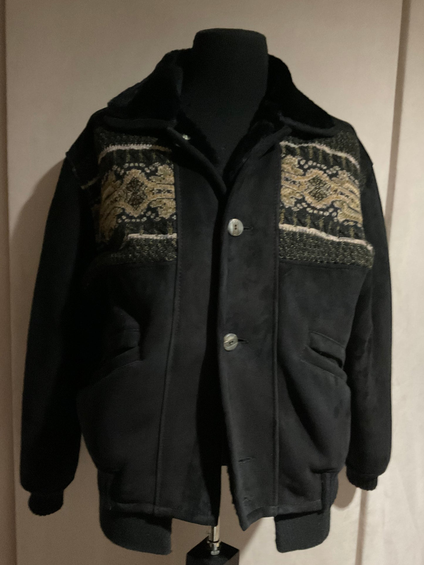 R P COAT / SHEARLING & KNIT / BLACK / NEW / MEDIUM - LARGE / MADE IN ITALY